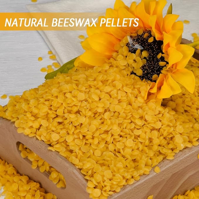 olorvela Yellow Beeswax Pellets 1lb,Natural Organic Beeswa Triple Filtered,Beeswax for Candle Making, Skin DIY,Hair Care,Lip Balm and Soap Making Supplies