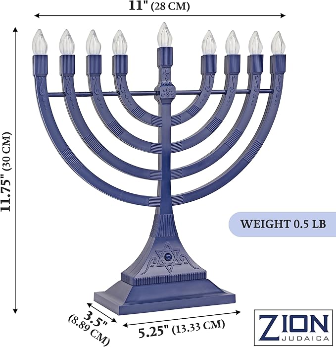 Zion Judaica 6 Pack Electric Hanukkah Menorah LED USB Powered Menorah Electronic Hanukkiah Battery Minorah Flamless Chanukah Candles (Blue, 6)