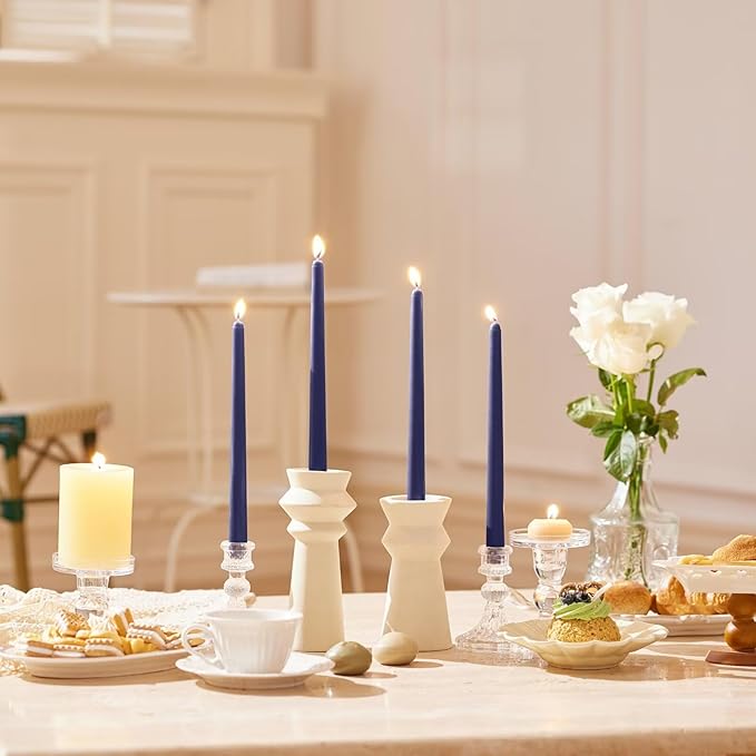 10-Inch Tall Dripless Taper Candles Set of 4 - Navy Blue Tapered Candles, Perfect for Wedding,Christmas - Smokeless, Unscented, Long Burning - Hand Poured, Colored Tall Candlesticks