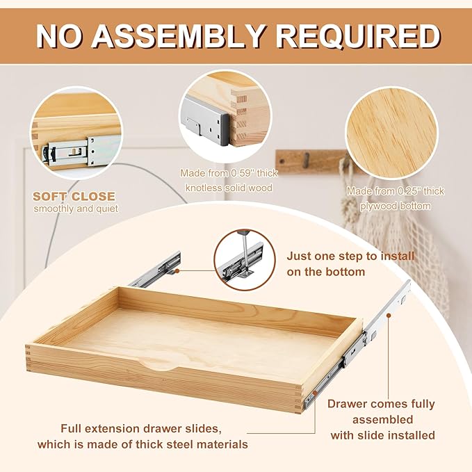 Menkxi 2 Set Wooden Pull out Cabinet Organizer Fully Assembled Slide out Pantry Drawer with Gentle Close Storage Shelf Tray for Base Kitchen Under Sink Bathroom Accessory(Wood Color,30'' X 21'' X 3")