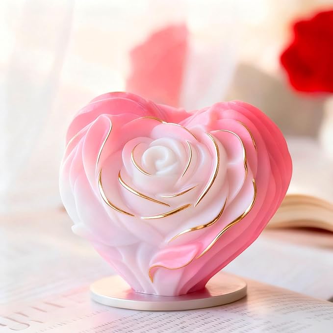 Round Rose Flower Heart Cylinder Candle & Resin Mold - Resin Casting Silicone Molds for Home Decor & Candle Making Wave Spiral Mold