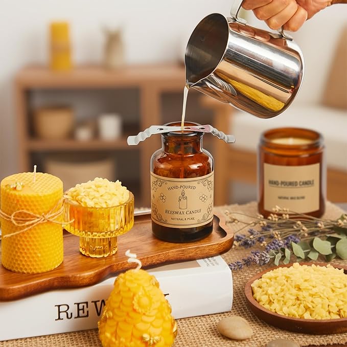 Crenovo Yellow Beeswax Pellets 0.44 LB, 100% Pure Natural Triple Filtered Beeswax for Candle Making, DIY Lip Balm and Skin Care, Cosmetic Grade Beeswax for Lotion, Soap, Body and Hair Care DIY Creams
