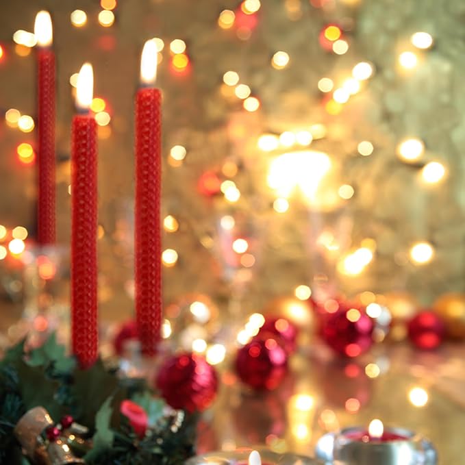 Lacaser Natural Beeswax Red Taper Candles Bulk Pack of 14 pcs, Unscented Red Long Candlesticks 9 Inches Each, Burning Time 4 Hours