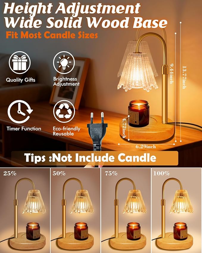 RGB Candle Warmer Lamp with Timer, Dimmer Adjustable Height Candle Melt Lamp Gold Flower Wax Warmer for Wax Melt Birthday Gift for Women Home Office Decor Multi-Color RGB Included 2 Bulbs