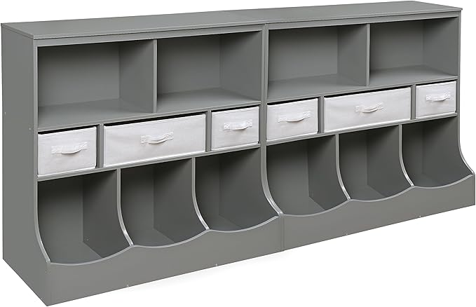 Badger Basket Combo Toy Storage Organizer and Bookshelf - Kids Storage Unit with 3 Removable Baskets, Open Shelves, Top Display Surface - Gray Cloud