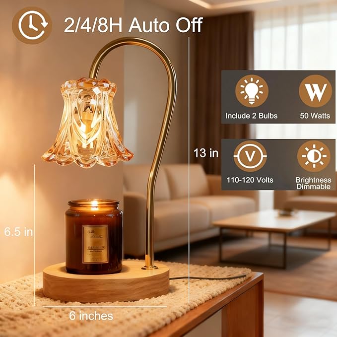 Candle Warmer Lamp with Timer 2 Bulbs Light Dimmable Electric Candle Warmer Flower Shape for Bedroom Home Decor, Wax Melt Warmer for Scented Wax, Birthday Housewarming for Her Him