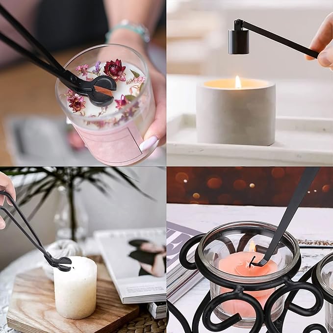 BRIGANTI Candle Accessories Set 4-in-1 Candle Care Essentials Kit - Black | Candle Snuffer with Swivel Head, Wick Trimmer Scissors with Refined Edge, Wick Dipper & Picker, Decorative Accessory Tray