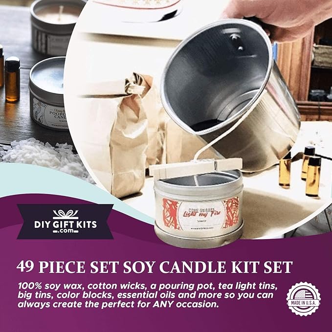 DIY Gift Kits 49-Piece Soy Candle Making Kit | Makes 14 Candles | 3 Pure Essential Oils, Soy Wax, Pouring Pot & More | DIY Starter Kit | Scented Candles Making Supplies | Great Gift for Men & Women