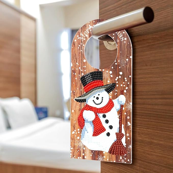 Diamond Art Wood Christmas Door Knob Hanger Sign DIY Kits 5D Diamond Art Painting Christmas Snowman Doorknob Hanging Decorations Special Shaped Beads Paint by Number Mosaic Home Room Front Door Decor