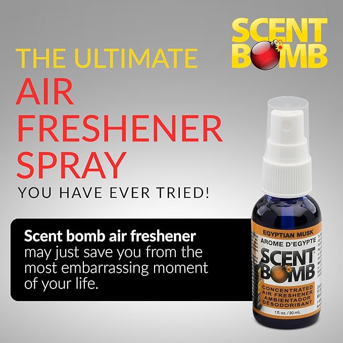 Scent Bomb Air Freshener Spray, Long-Lasting Odor Eliminator - Effective Deodorizer for Home & Car, Fresh Room Spray for Kitchen, Bathroom & Smell Neutralizer - 1 oz Pack of 4, Egyptian Musk Scent