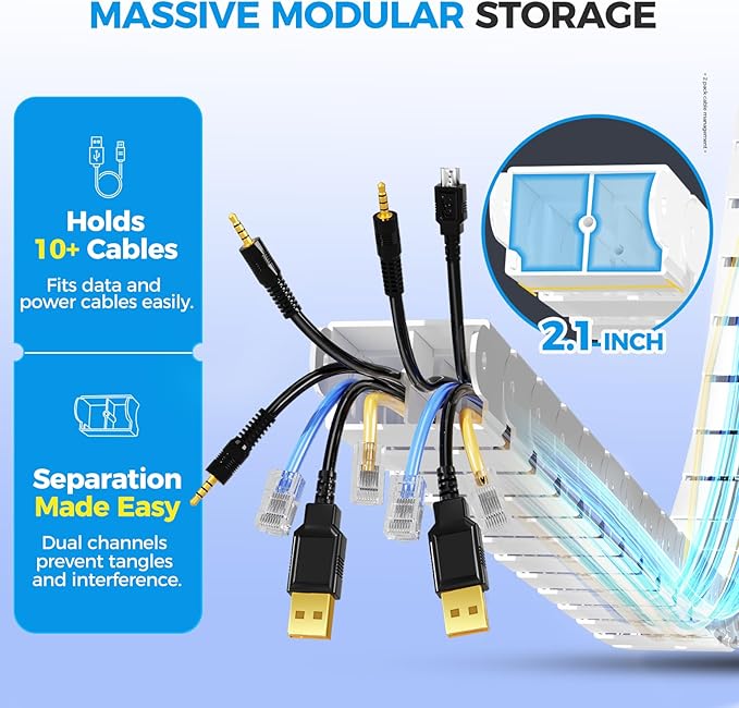 Cinati 52 Inch Vertebrae Cable Management, White Under Desk Vertebrae Cable Management Kit, Adjustable Length Wire Sleeve for Standing Desk, Cord Organizer for Office - 2 Way Mounting (Tape or Screw)