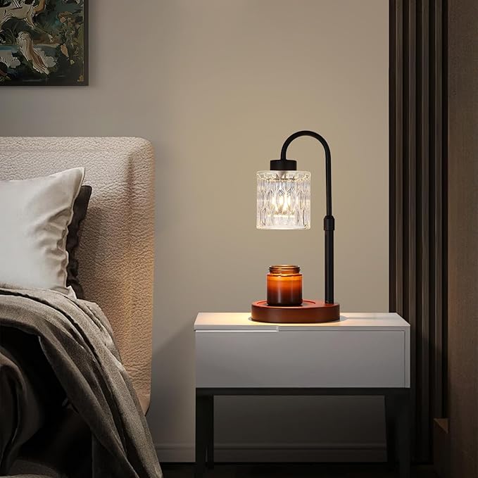 MEIXISUE Black Candle Warmer Lamp with Dimmer and Timer,Home Decor Lamp for Scented Jar,Electric Wax Melt Warmer,Mother's Day/Birthday/Christmas Gifts for Mom/Wife,Adjustable Height,with 2 Bulbs