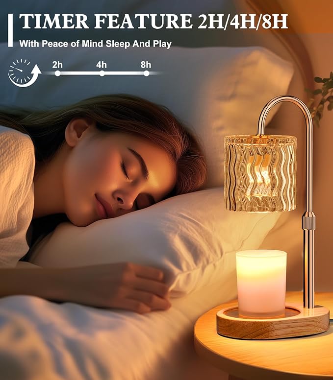 Candle Warmer Lamp Electric: Dimmable Timer Candles Warming Lamps - Height Adjustable Burner Jar - No Flame Scented Melts Wax - All Candle Jars Table Light Home Decor