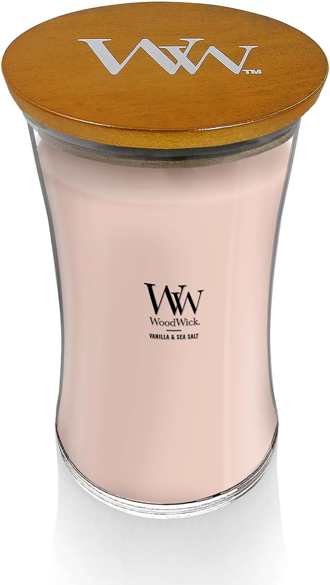 WoodWick Vanilla Sea Salt Large Hourglass Candle Premium Soy and Paraffin Wax Blend Pluswick Innovation Wood Wick