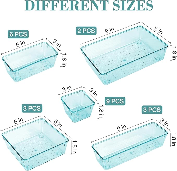 StorMiracle 23 PCS Drawer Organizer Set, 5 Varied Size Bathroom and kitchen Drawer cabinet organizer Trays, Clear Storage Bins for Makeup, Jewelry, Utensils and Gadgets