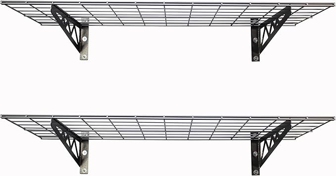 MonsterRax | Garage Wall Shelf Two-Pack White or Hammertone | Three Size Options | Includes Bike Hooks | 500lb Weight Capacity (Hammertone, 18"x36")