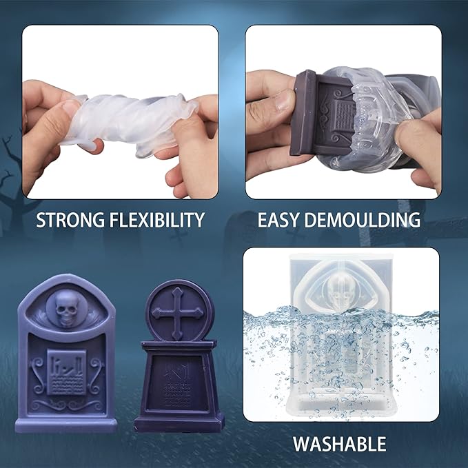 2 Pcs Tombstone Candle Mold Halloween Resin Casting Silicone Mold for DIY Aromatherapy Candles Wax Plaster Polymer Clay Decoration