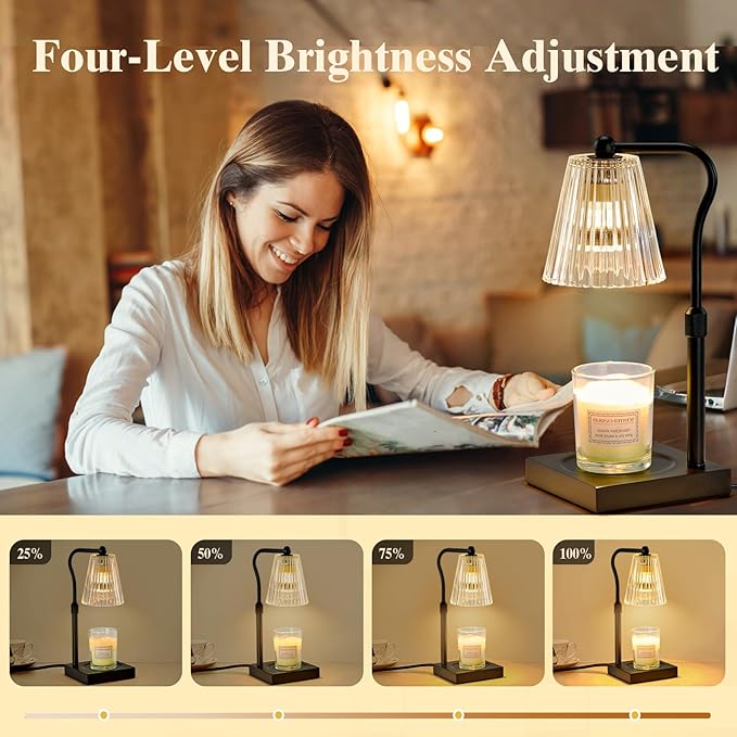 Shevvi Candle Warmer Lamp with Timer, Dimmable Candle Warmer for Jar Candles, Gifts for Women Mom, Height Adjustable Wax Melt Warmer, House Warming Birthday Gift, New Home Decor, Black