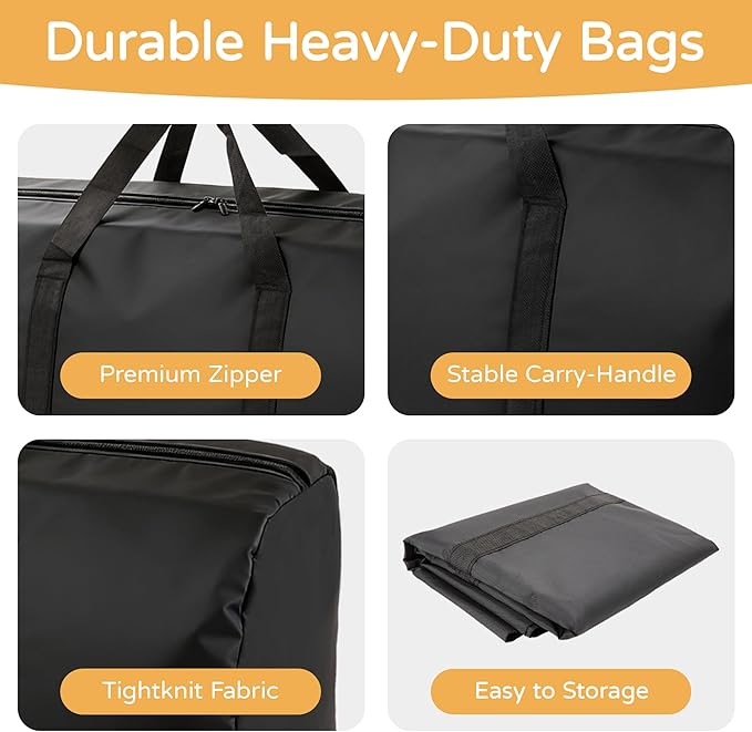 2 Pack 96L Extra Large Moving Bags with Zippers & Carrying Handles for Storage, Packing, Traveling, Camping, Langdry, Big Heavy Duty Moving Totes Bags for Clothes, Supplies and Space Saving Black