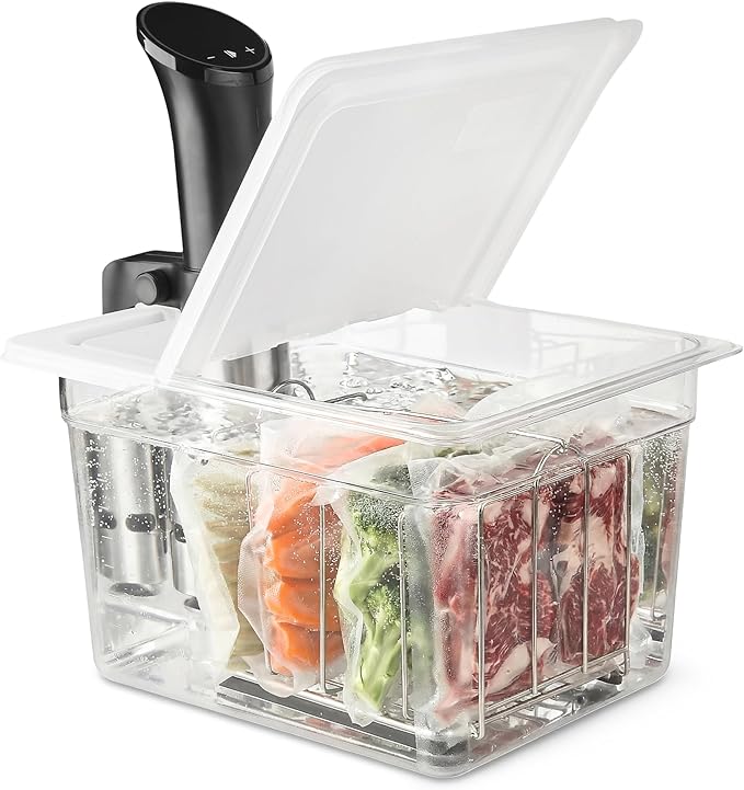 EVERIE 12 Quart Sous Vide Container with Collapsible Hinged Lid + Wobble-Free Stainless Steel Rack Divider— NSF Approved Container, BPA-Free Lid, Compatible with Anova and Instant Pot