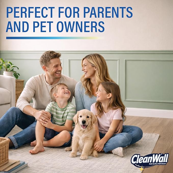 CleanWall Wall, Door & Baseboard Cleaner Spray – 32 oz Multi-Surface Formula Safe for Painted Walls – Made in USA – Family-Friendly – Tackles Everyday Kid Messes like Handprints, Smudges & Crayon