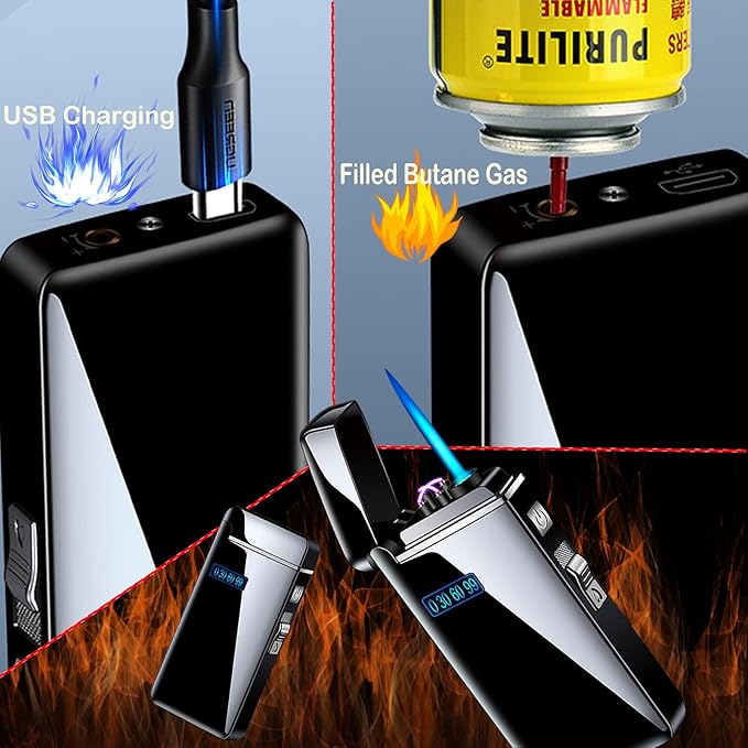 Electronic Lighter Jet Flame Torch Lighters 2 in 1, Refillable Butane Electric USB Rechargeable, Premium Windproof with LED Display Power Infinity for BBQs,Candle,Camping (Color ice Dragon)