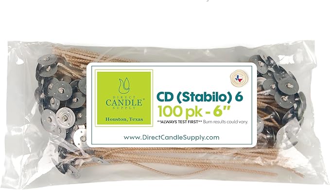 Direct Candle Supply Candle Wicks for Candle Making | 6 inch Stabilo CD 6 Wicks | 100pcs of Cotton Wicks for Candles and Candle Making Supplies, White
