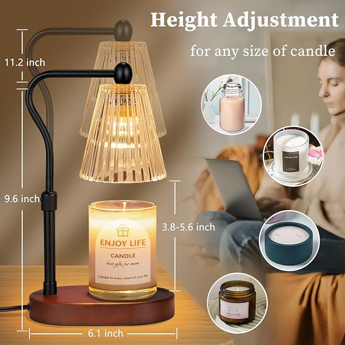 seenlast Candle Warmer Lamp with Timer Dimmer Adjustable Height, Electric Wax Warmer Vintage Home Decor for Scented Jar Candles,Birthday Gifts for Women