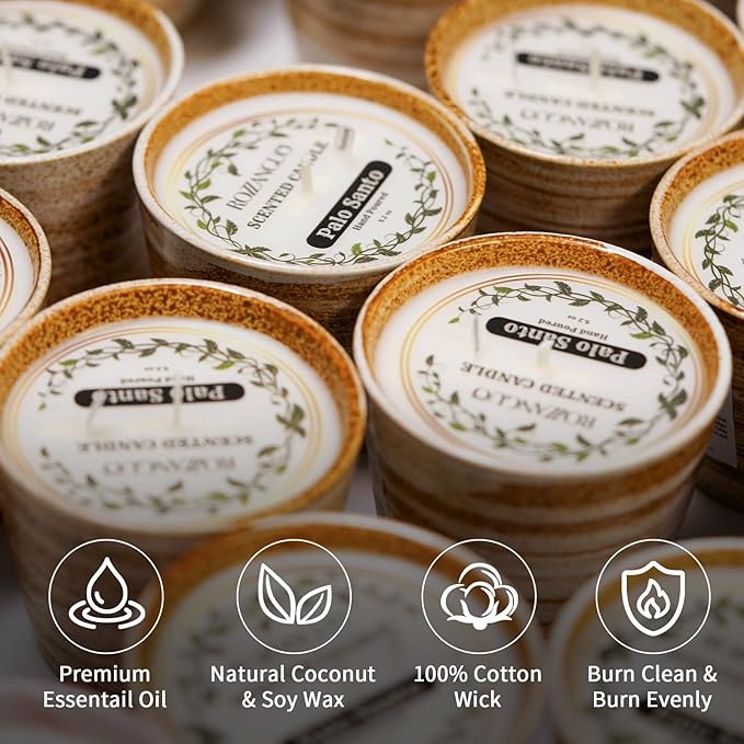 Luxury Textured Ceramic Jar Scented Candle | Non Toxic 100% Natural Coconut & Soy Wax Blend Cotton Wick | 5.2oz | Hand Poured Highly Scented Long - Lasting | Women & Men | (Palo Santo)