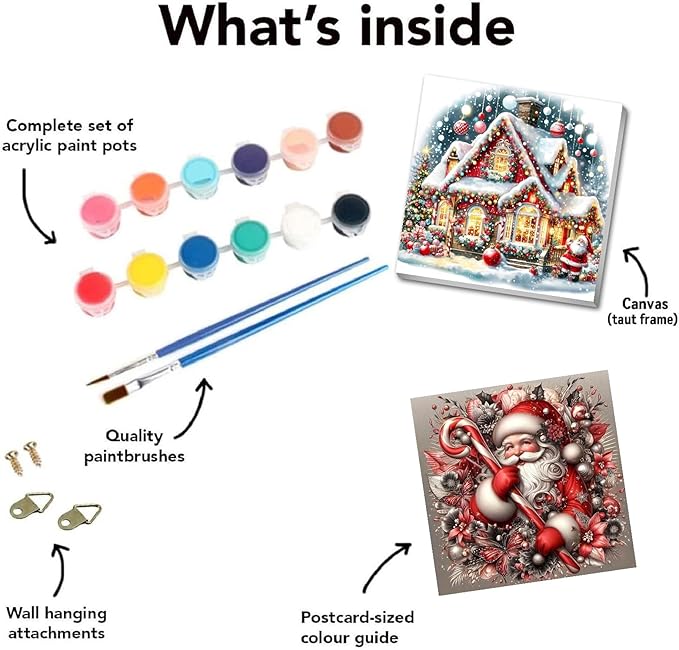 2 pack Santa Claus Paint by Numbers Kit for Adults Beginner With Framed,Christmas Easy Adult Paint by Number Kits on Canvas DIY Painting for Beginners Art by Numbers for Home Wall Decor 10x10 Inch