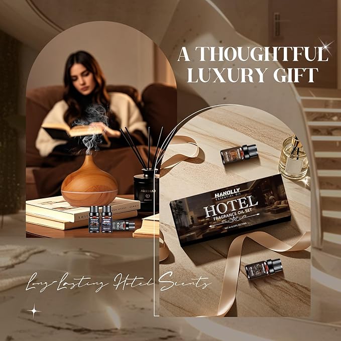 Hotel Diffuser Oils Gift Set - 6x10ML Luxury Hotel Scent Essential Oils Set for Diffuser, Candle Making - My Route, Serene Coast, Night Velvet, 24K Bloom, Dream State, After Warmth Fragrance Oil