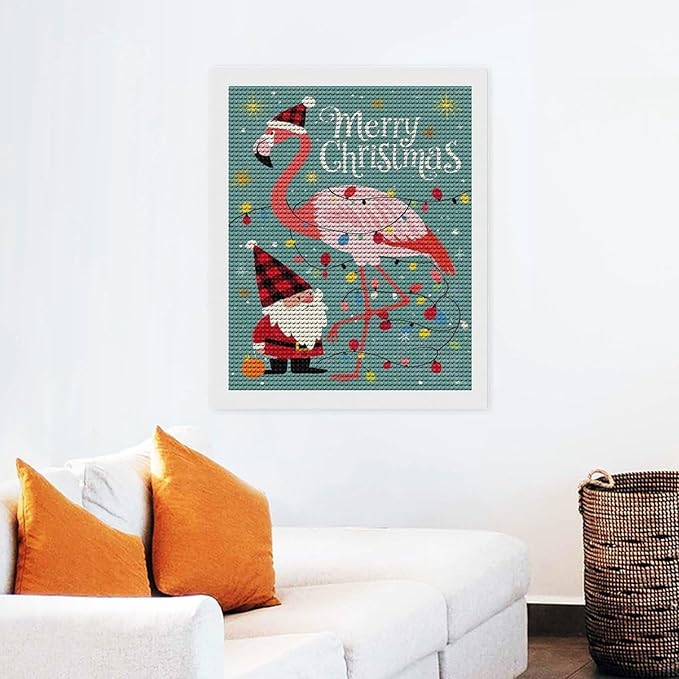 AIVKIEJK Diamond Painting Kits for Adults - Festive Flamingo Christmas Santa Hat Painting DIY 5D Full Drill Diamond Dots Paintings with Diamonds Gem Art and Crafts Home Decor 16"x20"