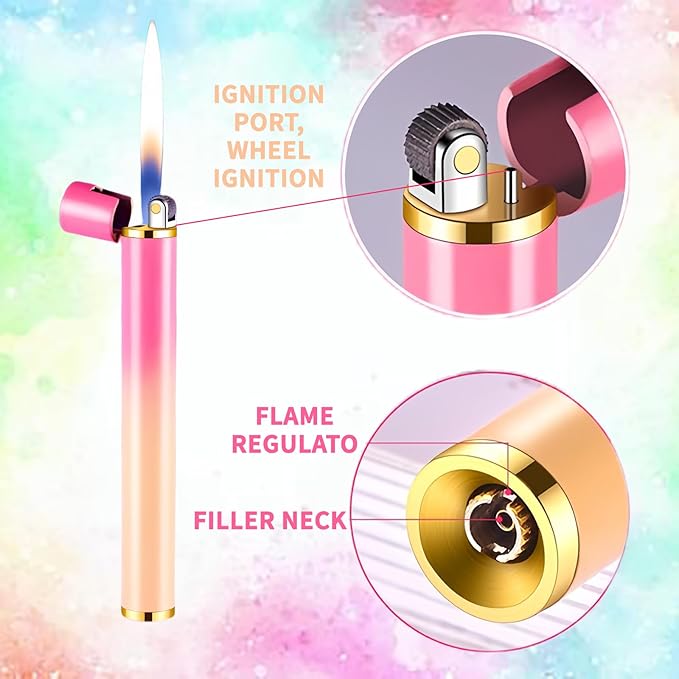 WEQTETJU Unique Cute Pink Gradient Mini Lighter Creative Wheel Design, Butane Lighter Refillable Novelty Lighter for Fireplace Candle Camping BBQ (No Butane Fuel) (16)