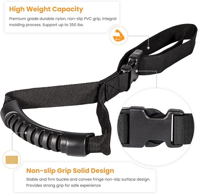 E-cowlboy Auto Cane Grab Bar - Portable Standing Aid Nylon Grip Mobility Assist Device (Black, 2 Pack)