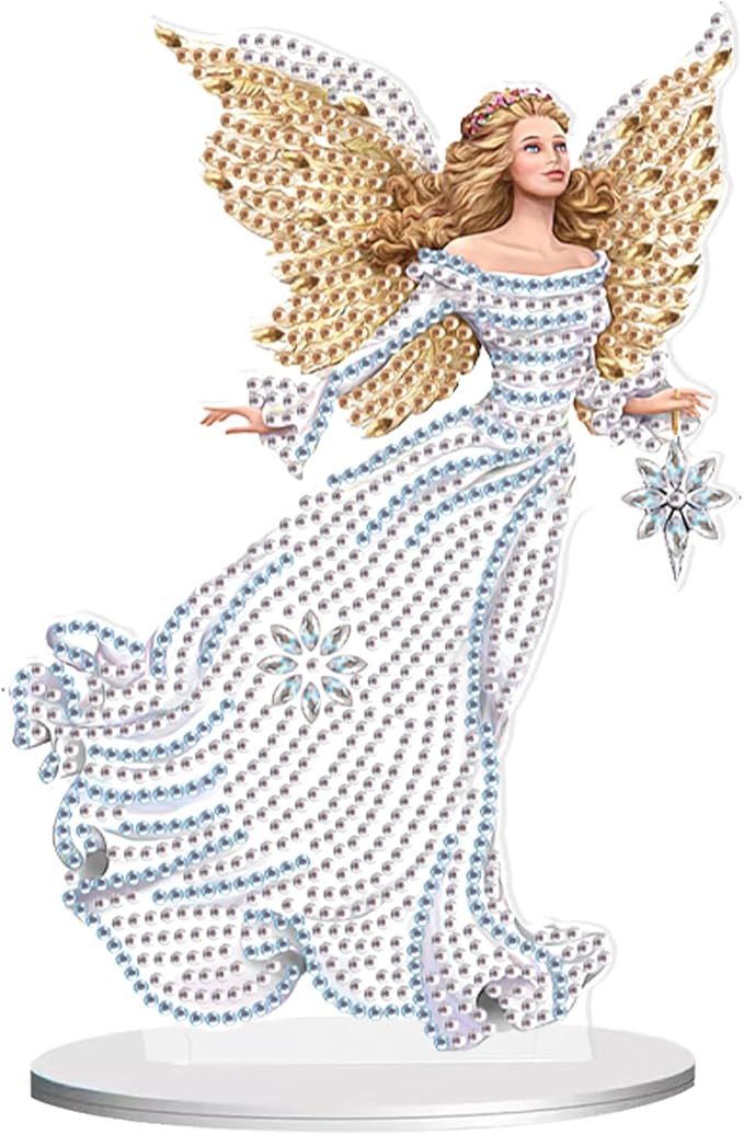 antor Diamond Art Painting Desktop Ornament Kit, Acrylic Tabletop Diamond Art Decoration for Adults, Special Shape Crystal Diamond Painting Angel Figurine Decor DIY Crafts Gift
