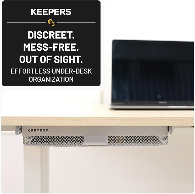 Keepers - Organizer for Home, Kitchen, Bathroom, RV, Small Spaces - Storage Organizers - Compact Metal Basket - Under Cabinet Holder - Easy Install - Holds Strong - Fits in 11x10x2in - White