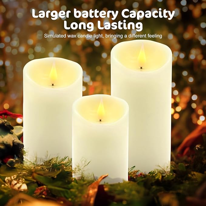 ALED LIGHT Real Wax Rechargeable Candles Flickering Realistic,Warm White Flameless Candles Rechargeable with Remote for Home Decor Idea Gift，Pack 3(D 3”X H 4”5”6”)
