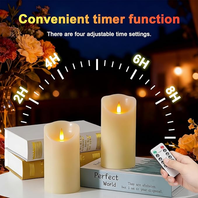 Autbye Rechargeable Flameless Candle, Realistic 3D Flickering Warm Flame, LED Candle with Remote Control & Timer for Holiday, Wedding, Patio and Home Decoration(Set of 2)