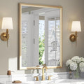 USHOWER Brushed Gold Bathroom Mirrors for Over Sink 30x40 Inch, Metal Framed Rectangle Vanity Mirror for Wall, Bedroom, Living Room, Entryway, Anti-Rust, HD Tempered Glass, Horizontal/Vertical