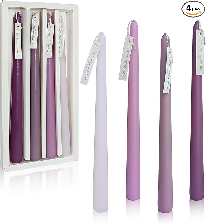 Dripless Handmade Gradient Purple Taper Candles Lavender Scented Long Lasting Burn Smokeless Aromatherapy Candles 10 Inch Elegant Tall Candlesticks for Home Decoration