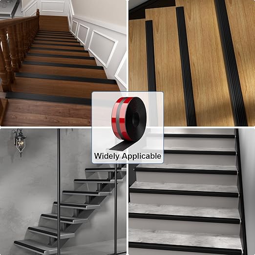 10FT Vinyl Rubber Stair Edge Nose Trim Stair Nosing Non-Slip Self Adhesive Stair Edge Protector Suitable for Indoor/Outdoor Stairs Non-Slip and Waterproof