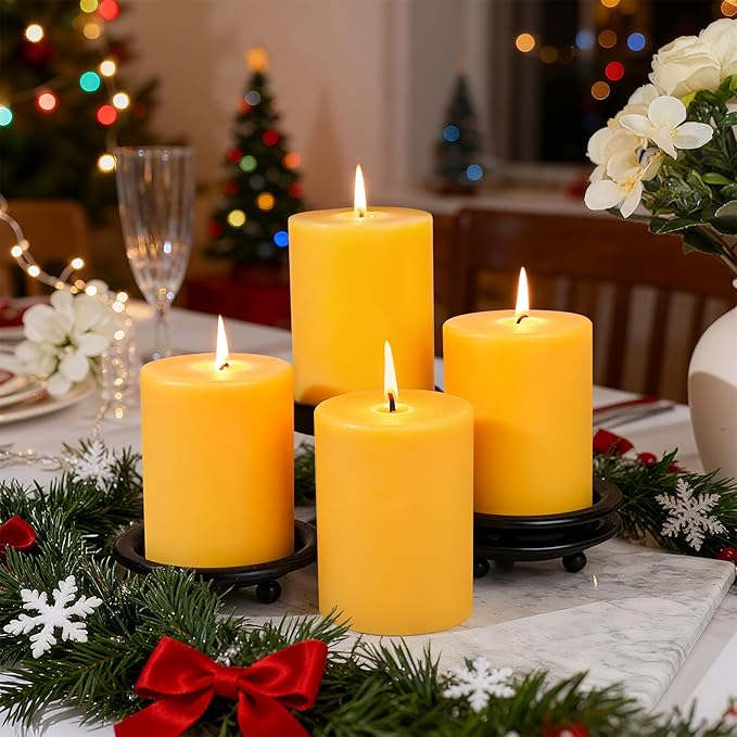 2 Packs 3" x 4" Natural Beeswax Pillar Candles,120 Hours Long Burning Emergency Candles 100% Pure Beeswax Candle,Blessed Bees Wax Candles for Home Room Paryer Parties,Smokeless & Dripless