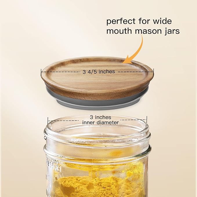 Wooden Storage Lids for Ball/Mason/Kerr Jars, Food Grade Material, Reusable canning lids with Silicone Seal, 100% Fit & Airtight for Jars (12PCS-Wide)