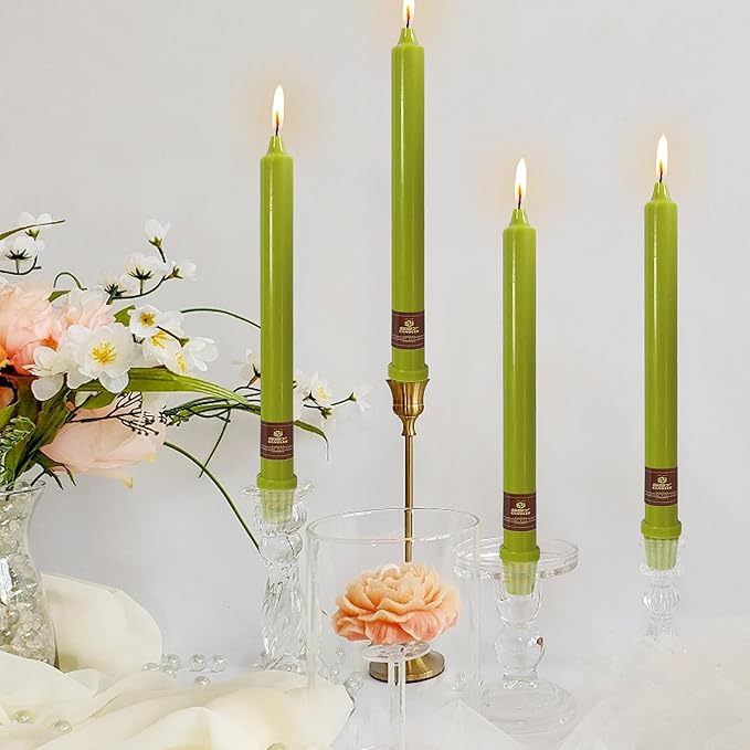 Light Green Taper Candle 10 Inch Long Candlesticks Unscented Dripless Tapered Candle Set for Home Decor Wedding Party Dinner Candles, 4 Pack