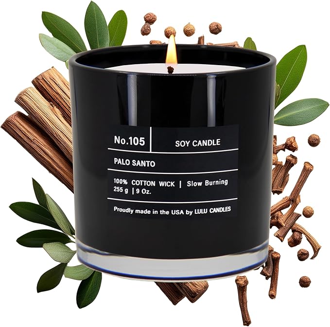 Lulu Candles | Palo Santo | Luxury Scented Soy Jar Candle | Hand Poured in The USA | Highly Scented Candles for Home Fragrance & Decor (9 Oz.)