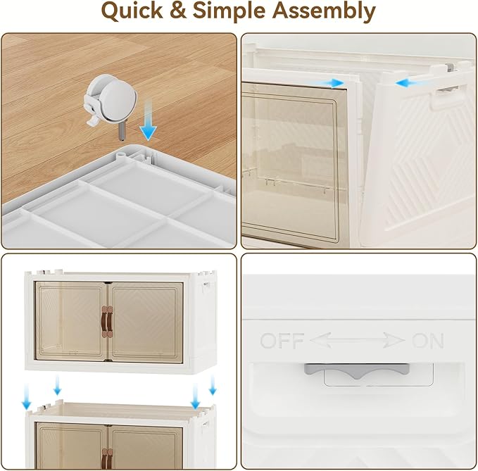 SAILUN 424QT/106Gal Stackable Storage Bins with a Lid, Collapsible Storage Bins With Doors, Folding Cabinet for Home Closet Organization,4 Pack-26 W x 16.5" D x 57.1" H White