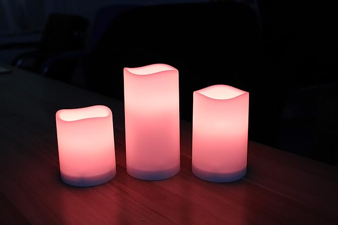 WRalwaysLX Flameless Candles with Timer, Color Changing LED Candles with Remote Control,Battery Candles Outdoor and Indoor Home Decor, Set of 3, 2.5" D X H3/4"/5" by 3AAA Batteries(not Included)