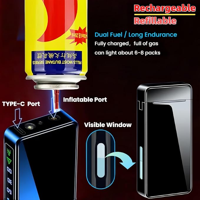 Torch Lighter, Butane Torch Soft Flame Plasma Dual Arc 3-in-1 Lighter, USB Rechargeable Electric Lighters with Flashlight, Windproof Refillable Lighters (Without Fuel) (Gold Ice)