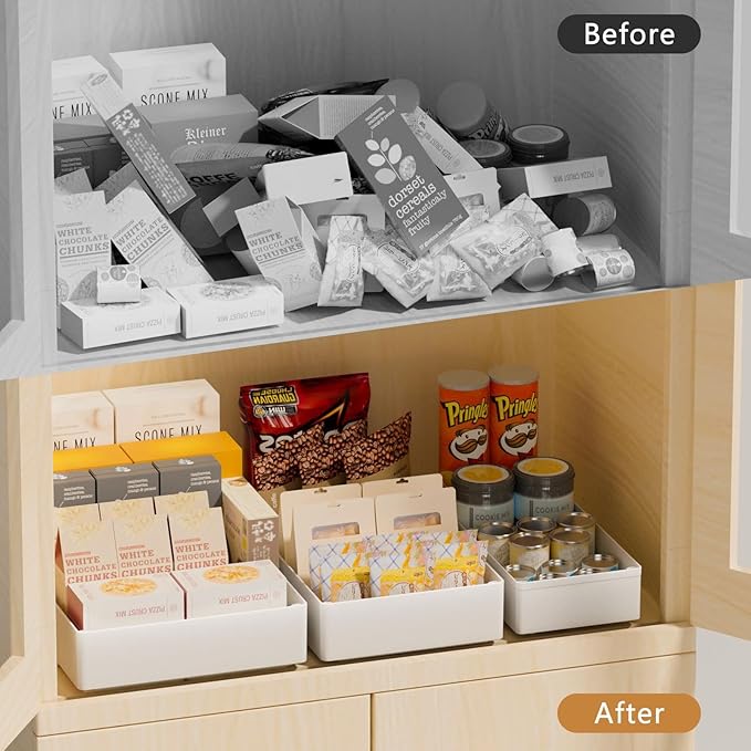 Creahaus 3 Pack Pull Out Drawers for Cabinets with Metal Slides, Easy to Install Cabinet Roll Out Shelves, Smooth Slide Out Drawers for Kitchen Cabinets with Nano Adhesive