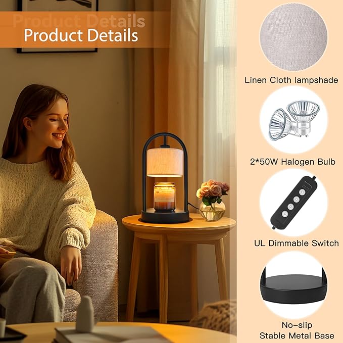 Candle Warmer Lamp with Timer, Dimmable Candle Lamp Warmer for Jar Candles, Wax Warmer with 2 Bulbs, Birthday Gifts for Women Mom, House Warming Gifts New Home Decor (Single-Bracket)
